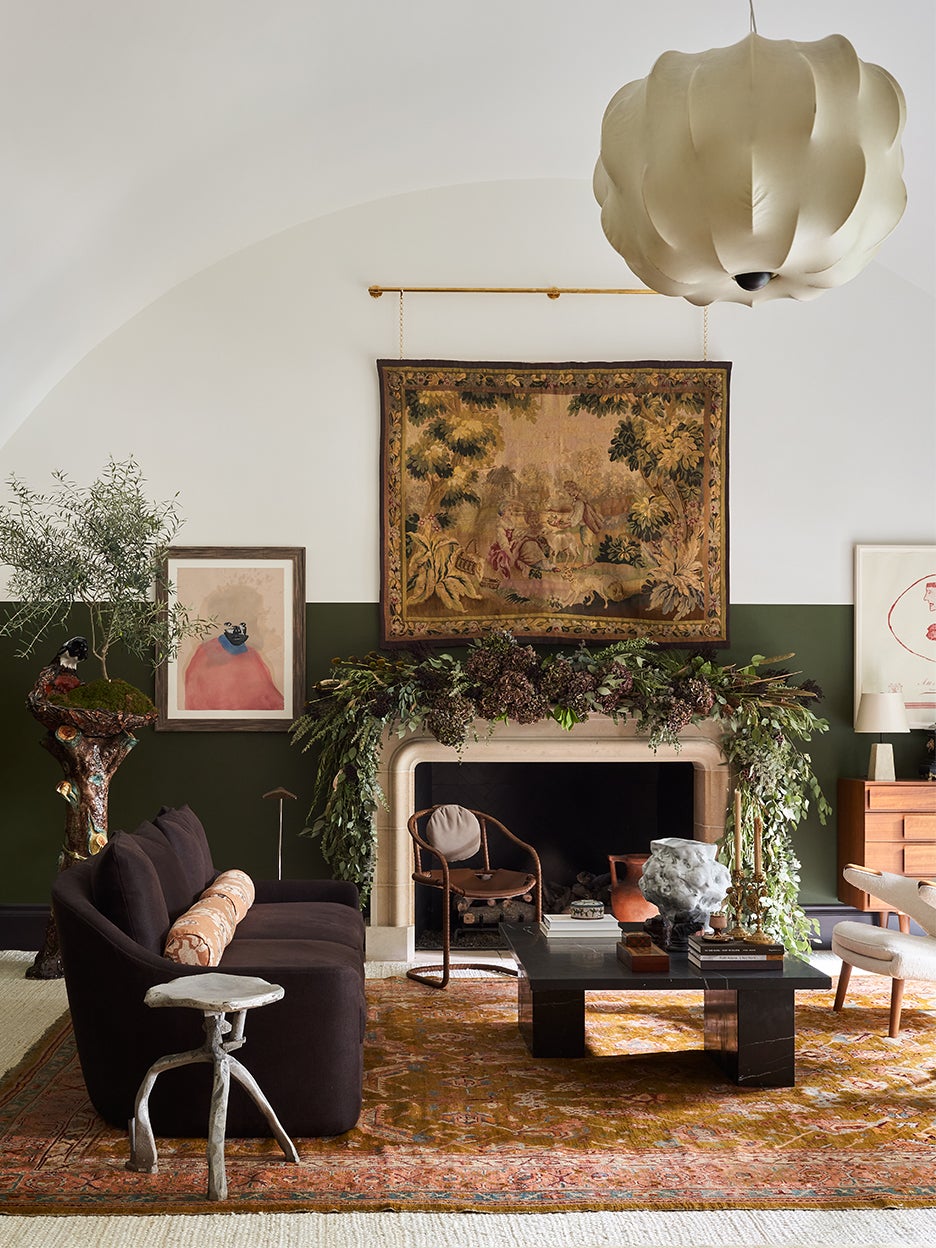 Kips Bay Dallas living room with hunter green half-wall