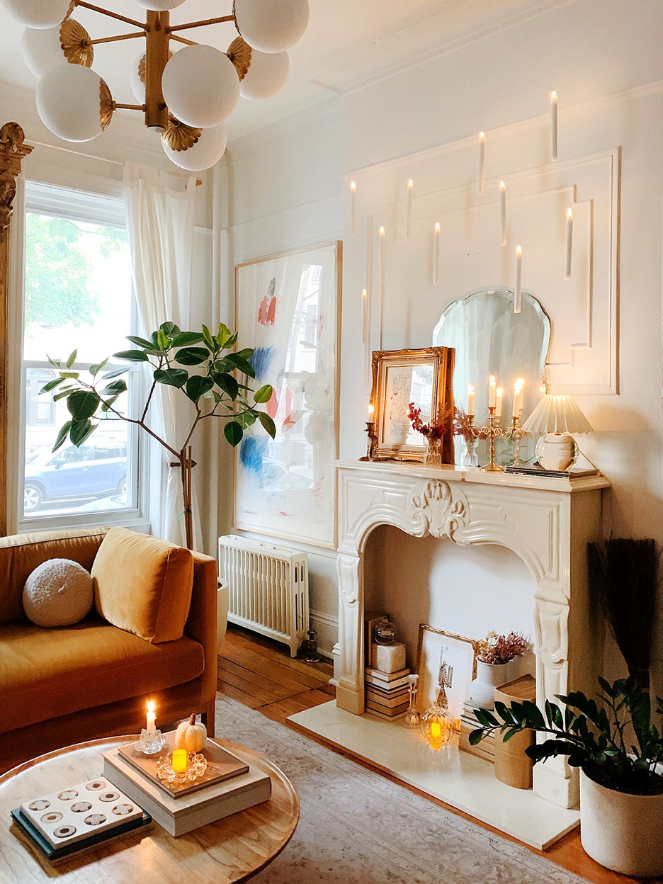 floating candles in pre war living room