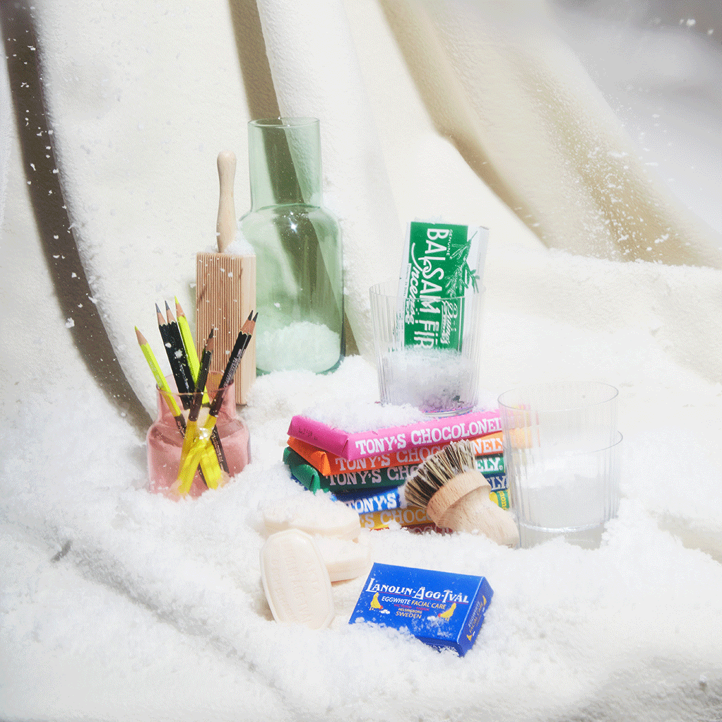 gifts assembled in snow