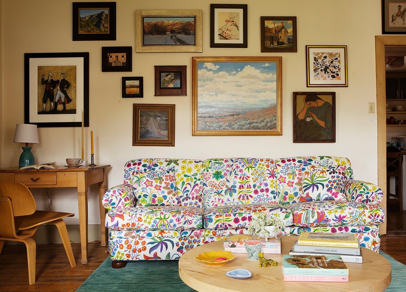 Josef Frank print sofa in living room