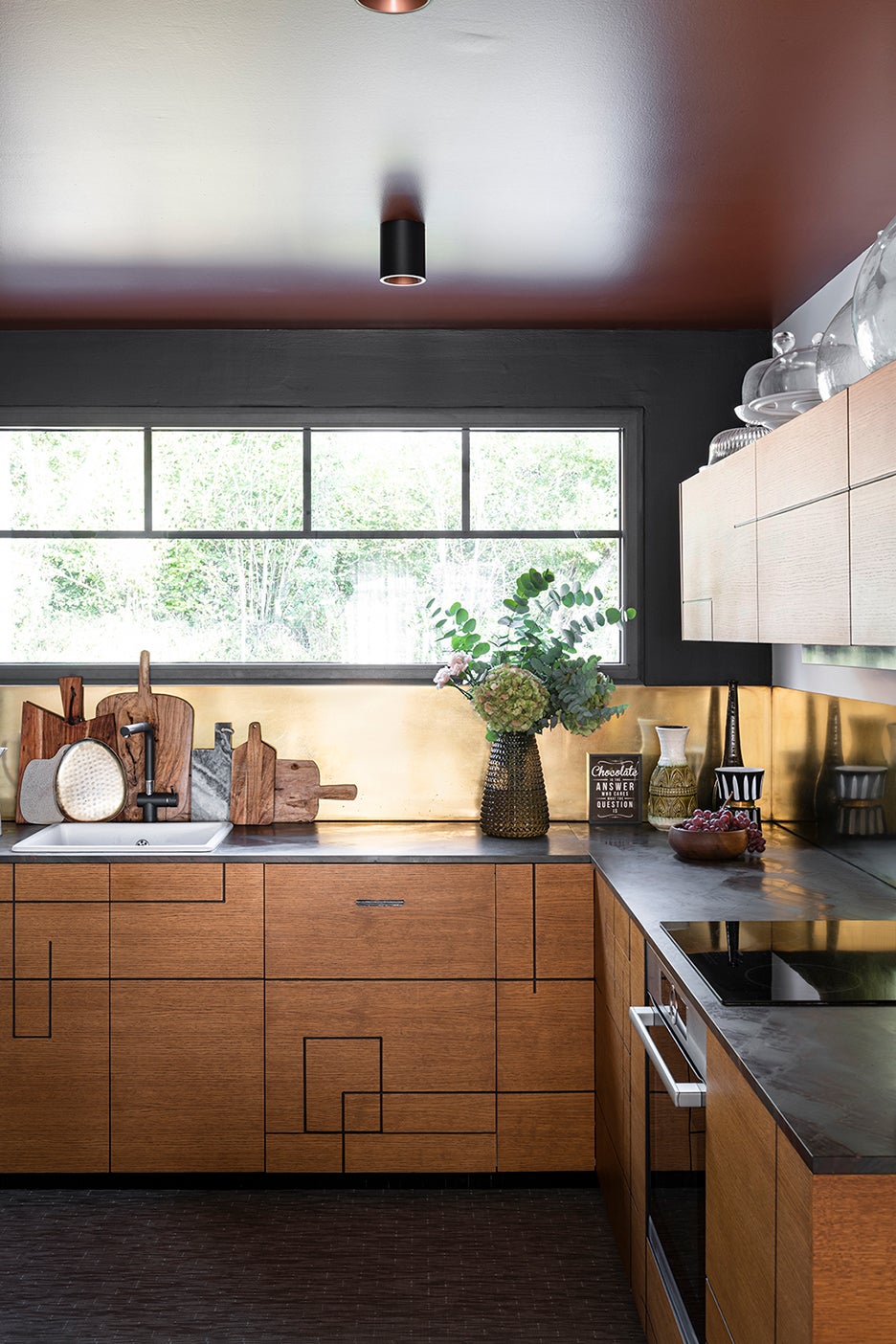 wood kitchen cabinets with abstract inlay