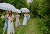 Wedding guests with umbrellas