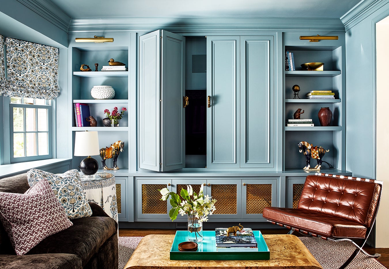 blue wall cabinet