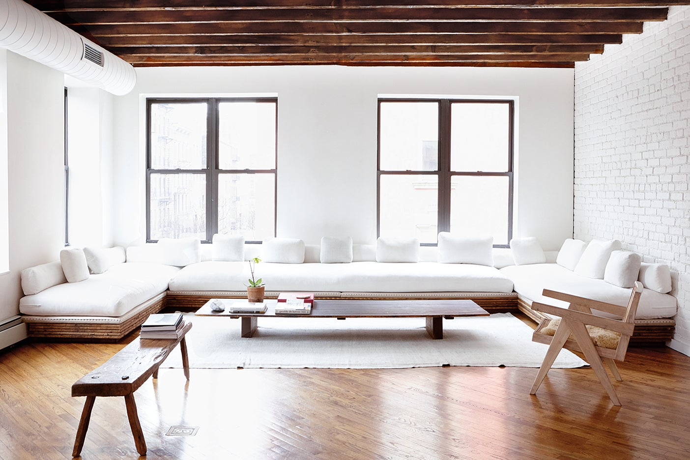 white and wood living room 