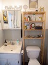 tiny cluttered bathroom