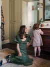 Louise Roe and her daughter in their bathroom