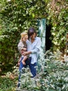 Leanne Ford in her garden with daughter