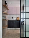 Pale pink and black kitchen cabinet colors