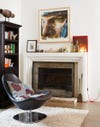 Fireplace with leather chair