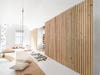 minimalist play space with wood slat walls