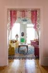 Vintage living room with macrame curtains