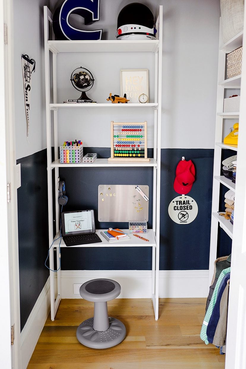tall shelving units in a closet