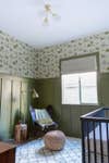 Sage green kids bedrooms - Nursery with sage wall paint and wallpaper