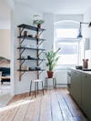 industrial kitchen with wood floors