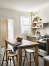 neutral kitchen with wood island