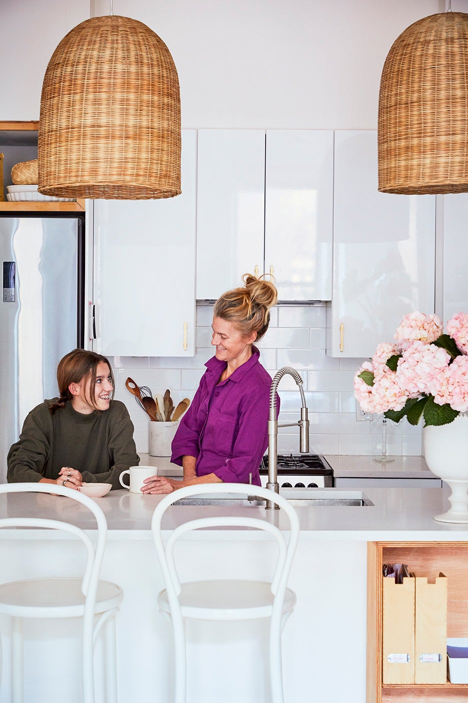 mom and daughter in kitchen