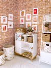 Terracotta rooms - cabinet and printed wallpaper with gallery wall