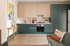 wood and green cabinets