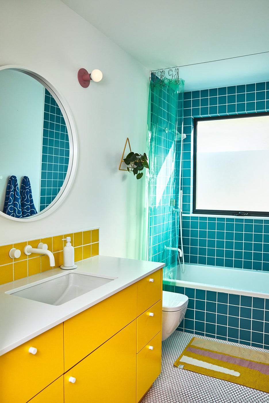 blue and yellow bathroom