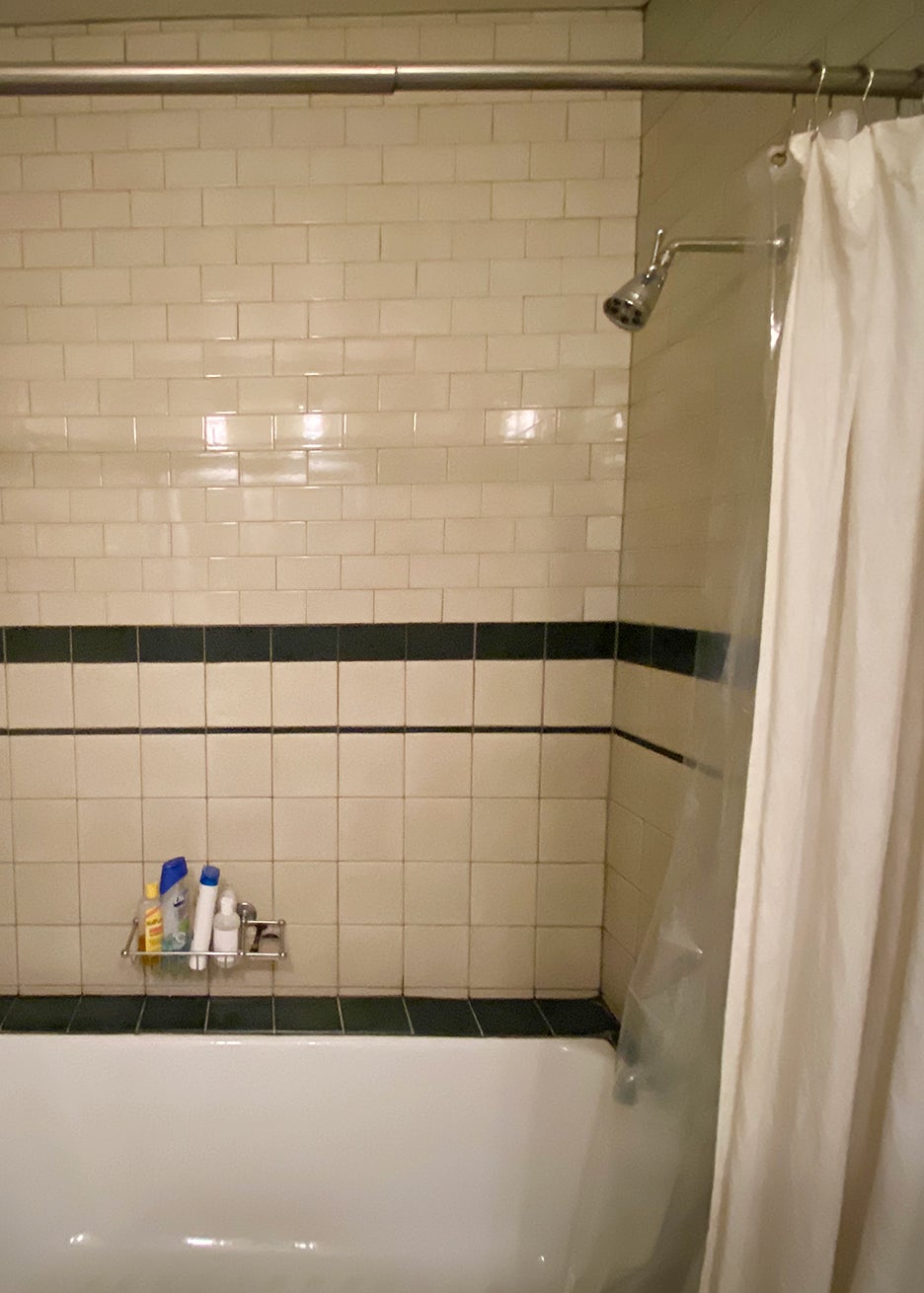 white tiled shower