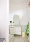 mint green bathroom tile wall