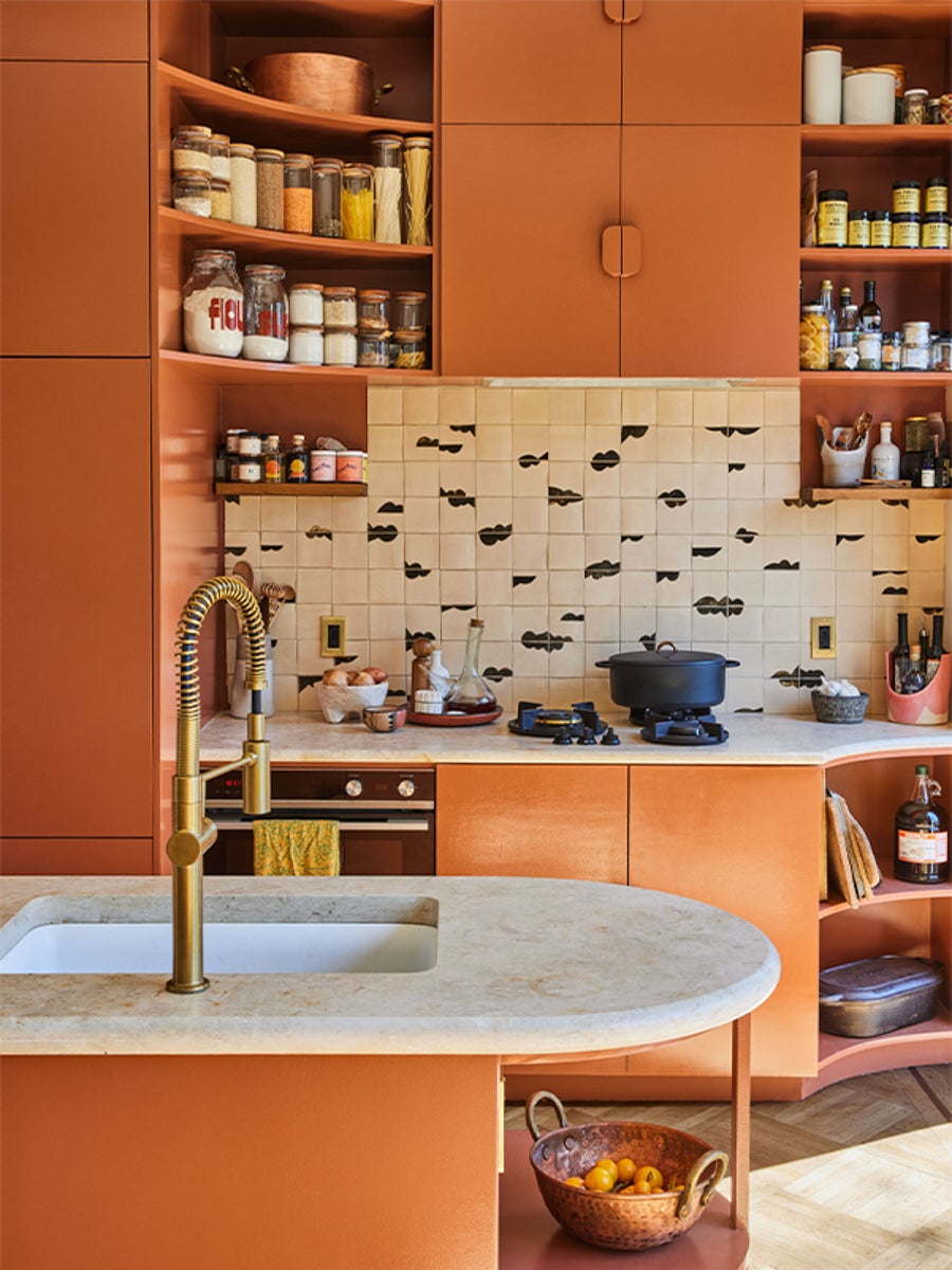 orangey terracotta kitchen