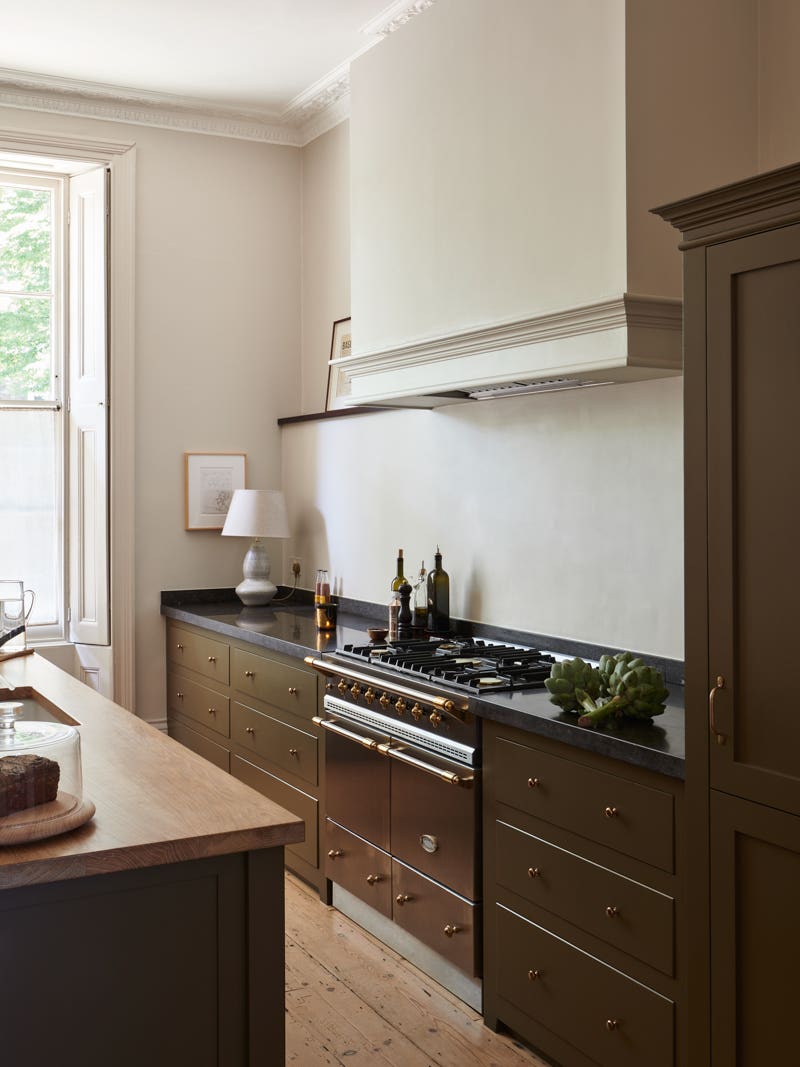 brown green kitchen cabinets