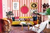 pink striped living room
