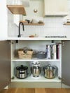 small kitchen appliances in lower cabinet
