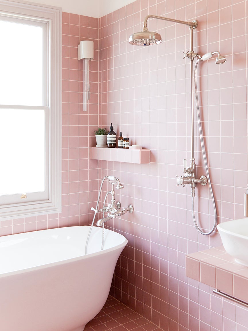 pink square tile bathroom