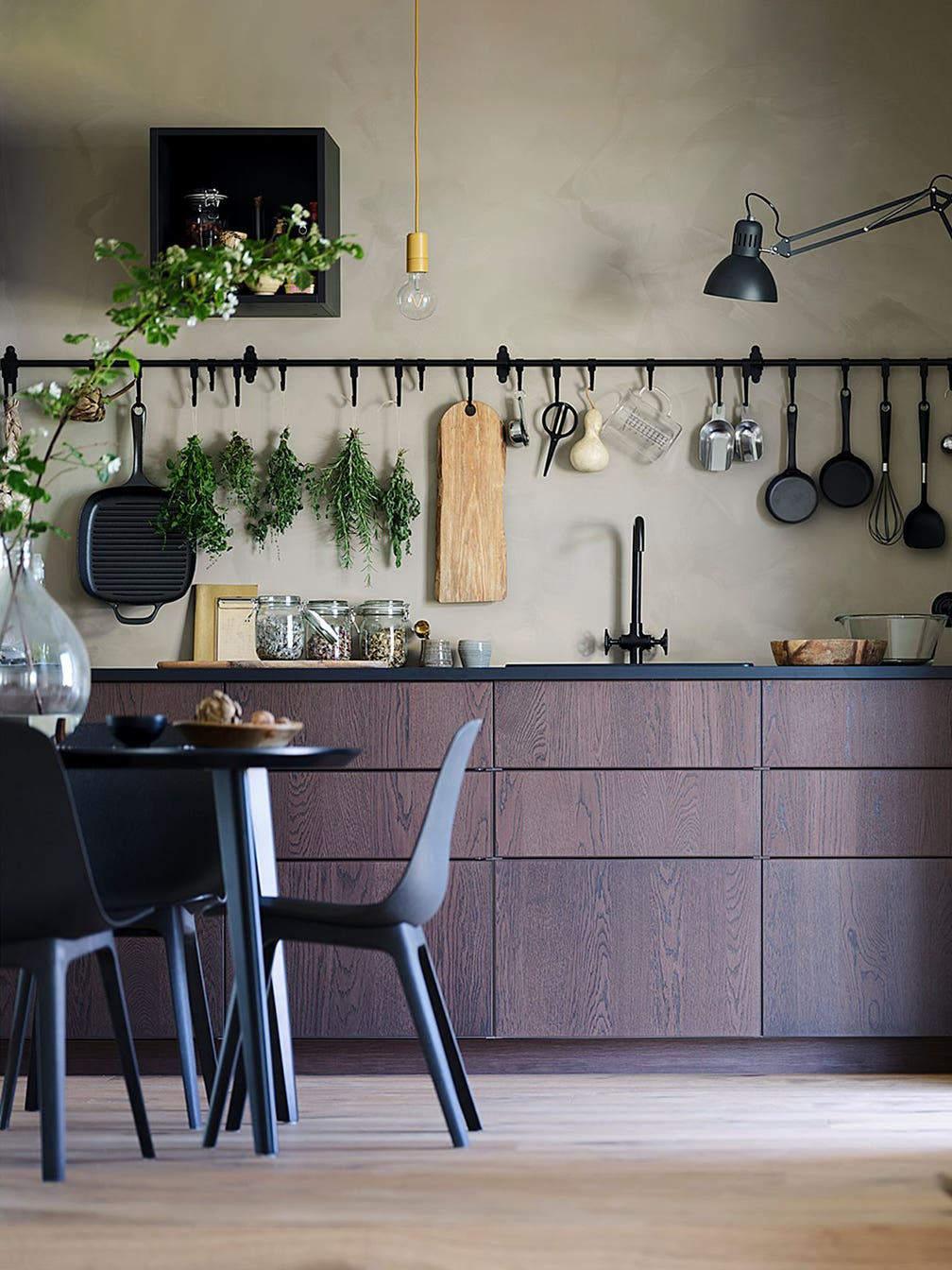 kitchen with dark wood lower cabinets