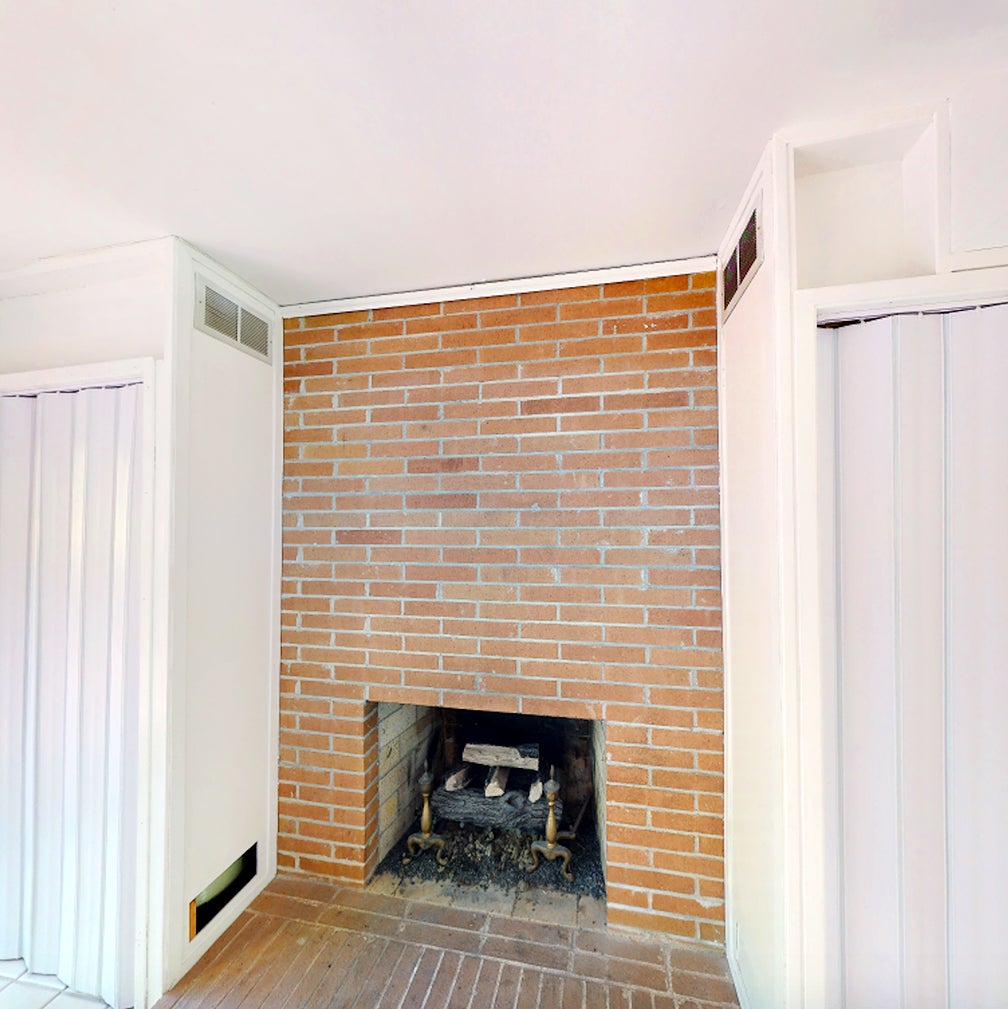 white fireplace area