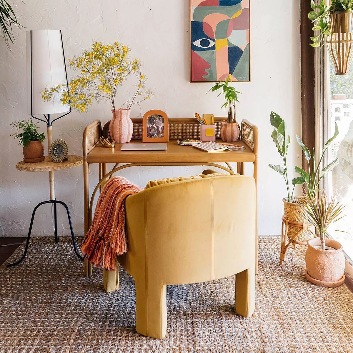 Desk and chair in a boho space