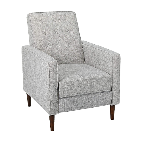 Gray upholstered tufted recliner