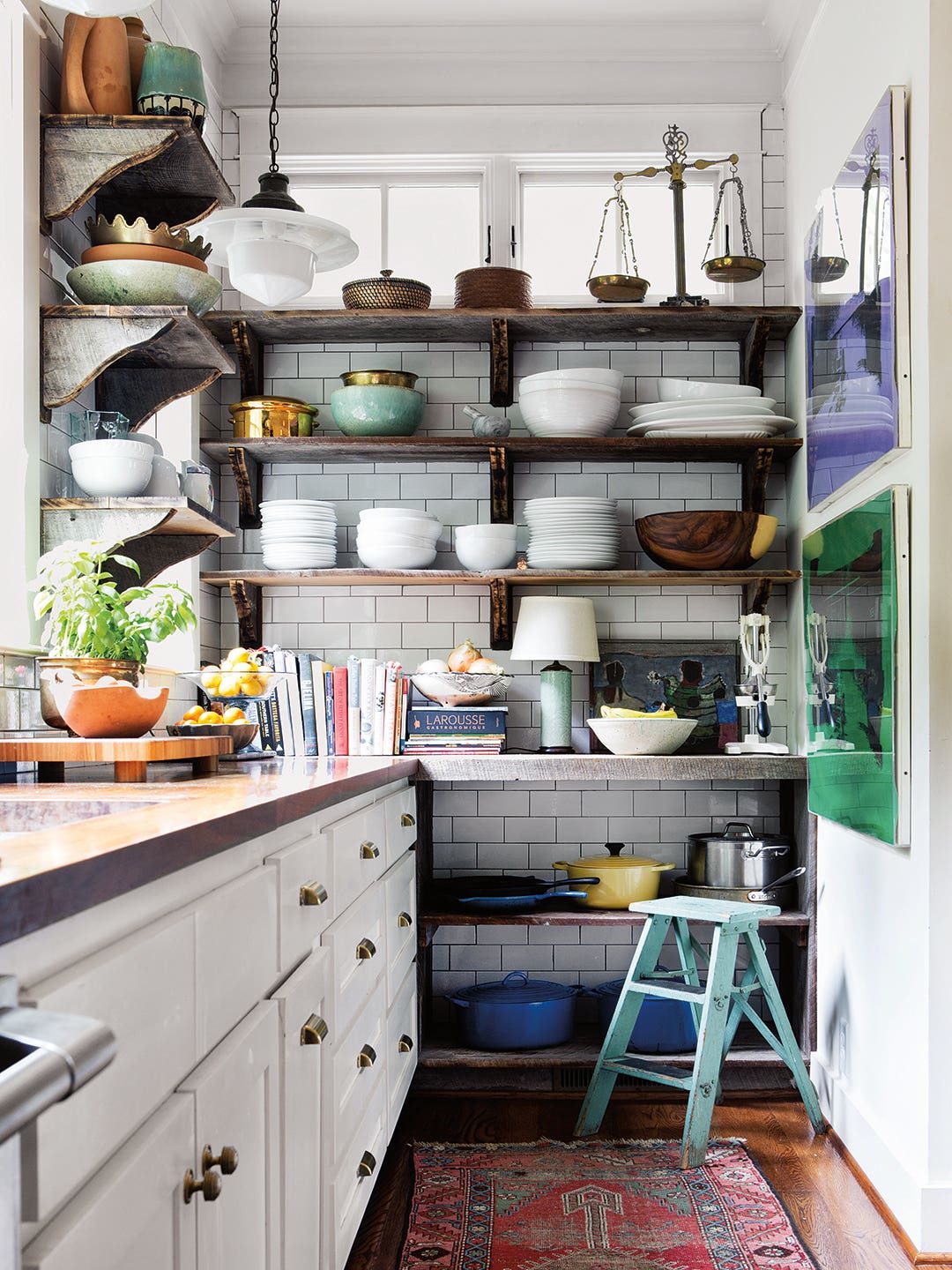 Organized kitchen with open shelving