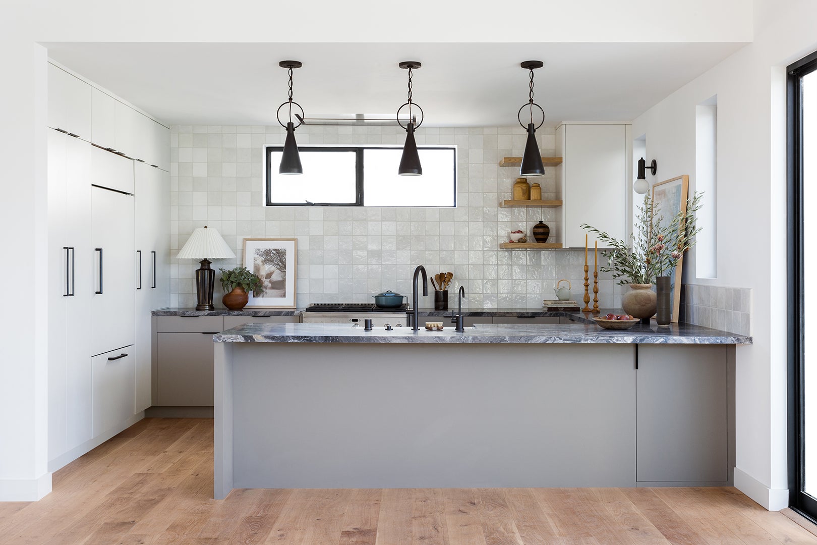 Modern Marble Kitchen, Wood Floors