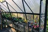 prep table in black metal greenhouse