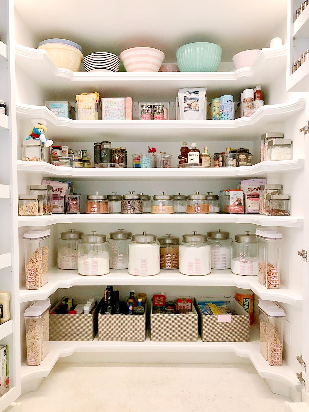 semi-circle shelves in pantry