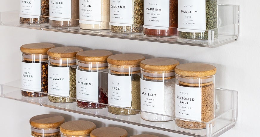  Glass Spice Jars- Set of Six Glass Spice Bottles: Spice Racks:  Home & Kitchen