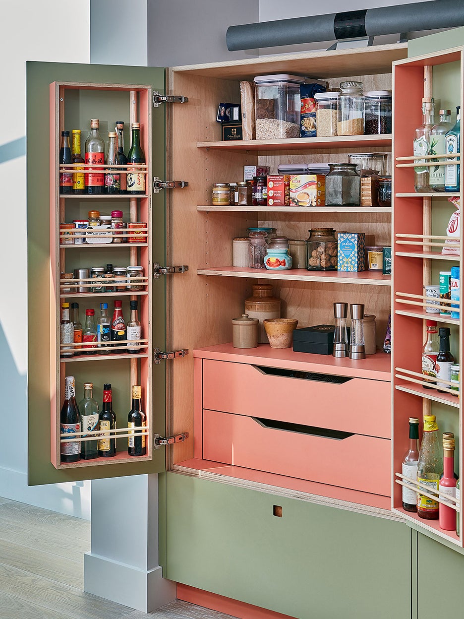 pink and green cabinet open