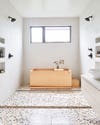 Bathroom, creamy tiles with terrazzo floor 