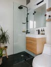 tiny bathroom with glass shower wlal