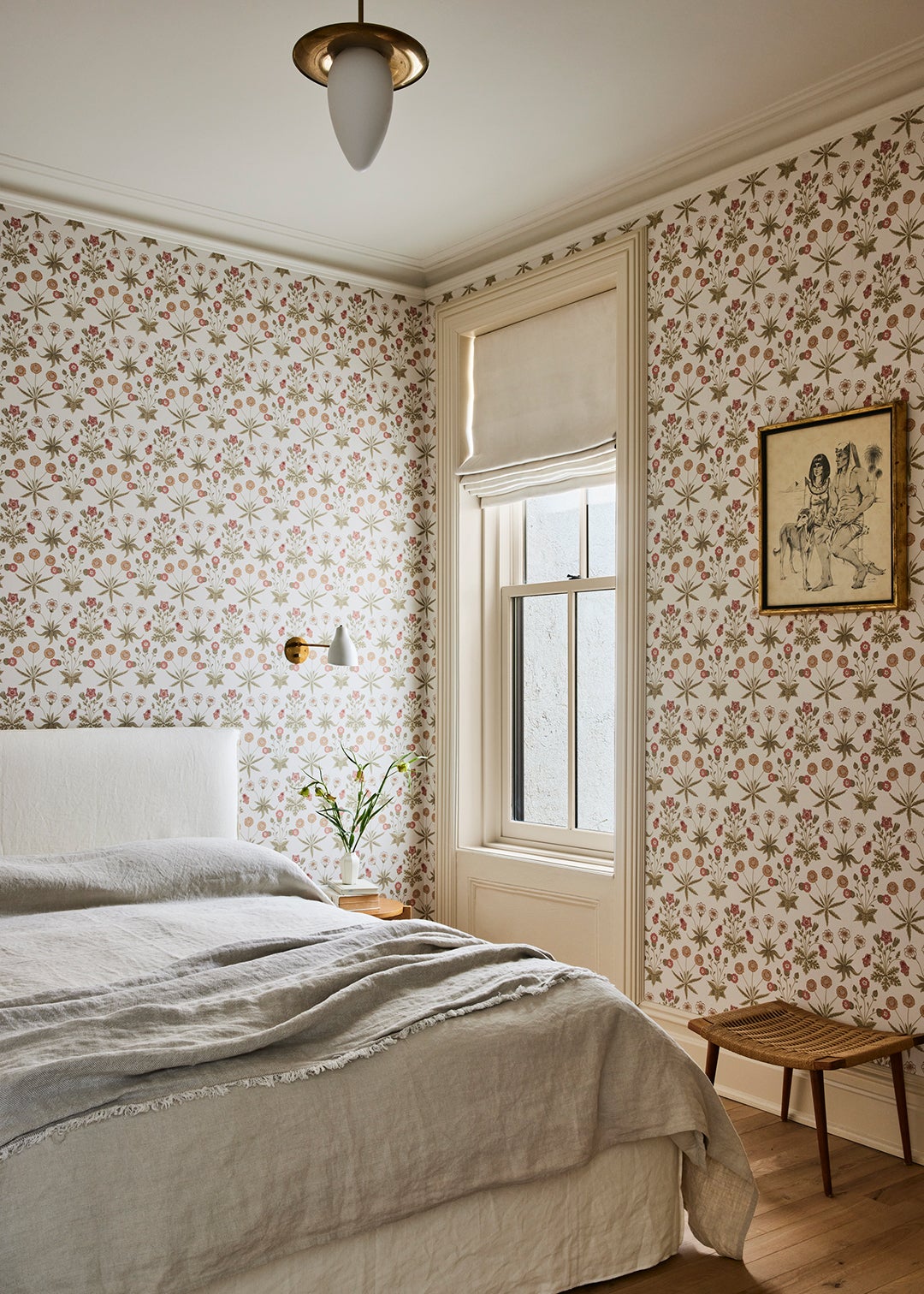 wallpapered bedroom