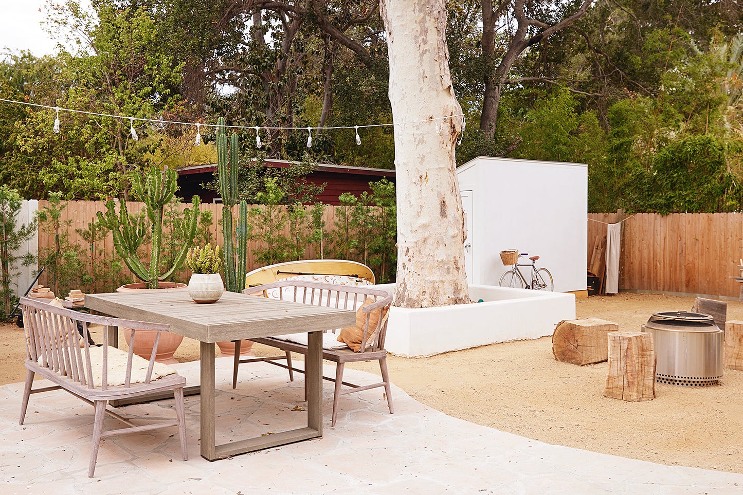 outdoor dining table in desert yard