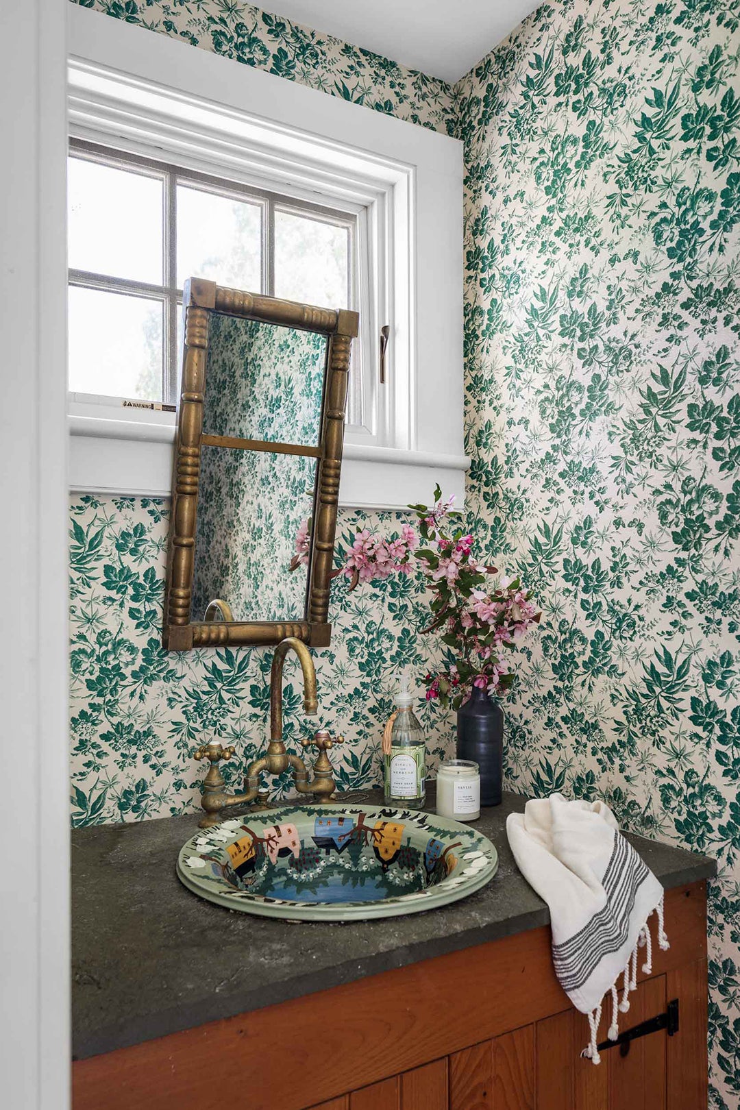 Green Wallpaper Powder Room