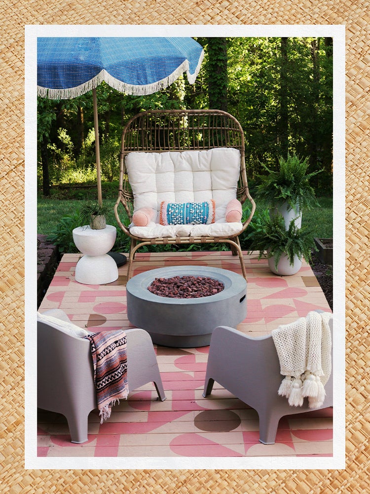 Pink and Tan Geometric Pattern Painted Patio
