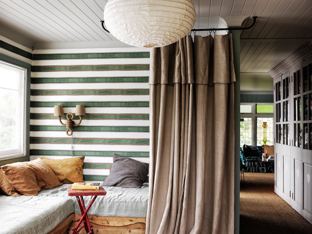 striped wall paper nook