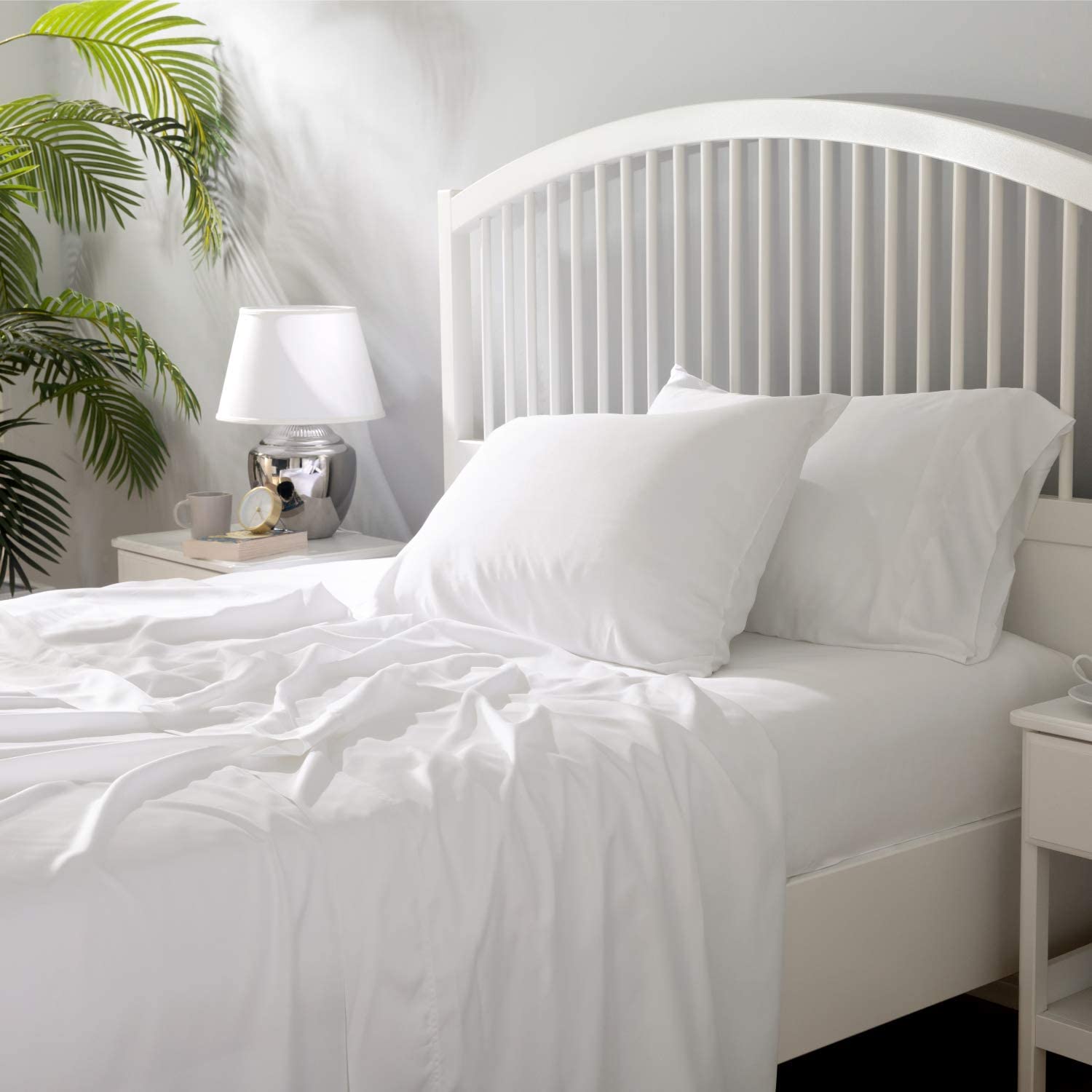 White Bamboo Sheets on Bed