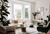 bright living room with bay window