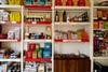 dining essentials on white shelves